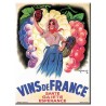 Carte métal Vins de France avec vendangeuse et grappes de raisin, 15 × 21 cm