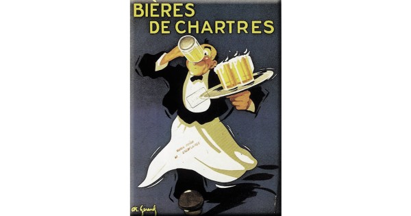 Carte métal Bières de Chartres avec serveur et plateau de chopes, 15 × 21 cm