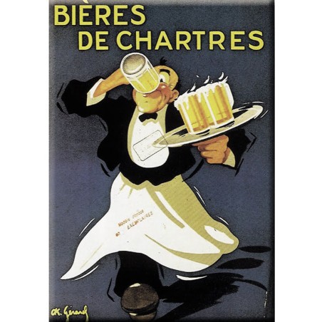 Carte métal Bières de Chartres avec serveur et plateau de chopes, 15 × 21 cm