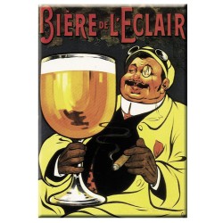 Carte métal Bière de l’Éclair avec personnage et grand verre de bière, 15 × 21 cm