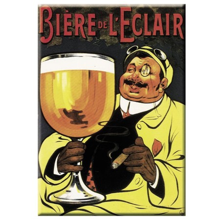 Carte métal Bière de l’Éclair avec personnage et grand verre de bière, 15 × 21 cm