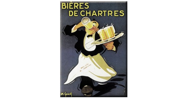 Plaque métal Bières de Chartres 30 × 40 cm avec serveur portant des chopes