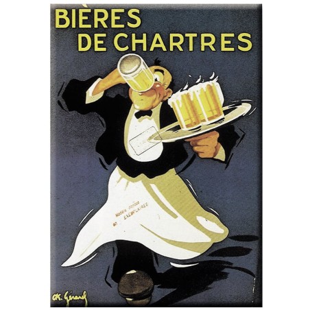 Plaque métal Bières de Chartres 30 × 40 cm avec serveur portant des chopes