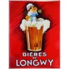 Plaque métal Bières de Longwy 30 × 40 cm, fond rouge et grand verre de bière