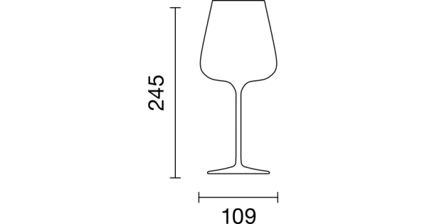 Schéma du verre Étoilé Noir Xtreme Italesse, hauteur 245 mm et diamètre 109 mm