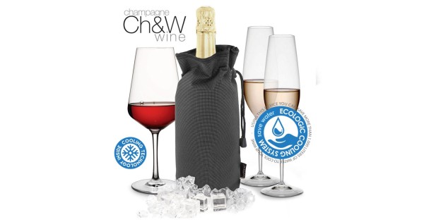Sac rafraîchisseur gris Pulltex avec bouteille et verres de vin et de champagne