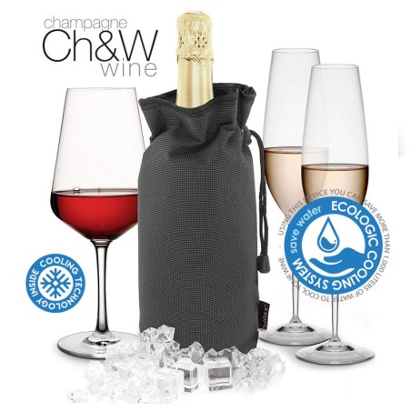 Sac rafraîchisseur gris Pulltex avec bouteille et verres de vin et de champagne