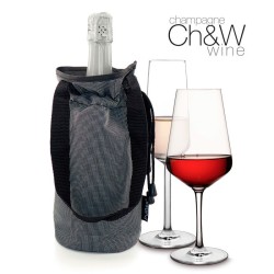 Sac rafraîchisseur To Go Pulltex une bouteille avec poignées, présenté avec du vin