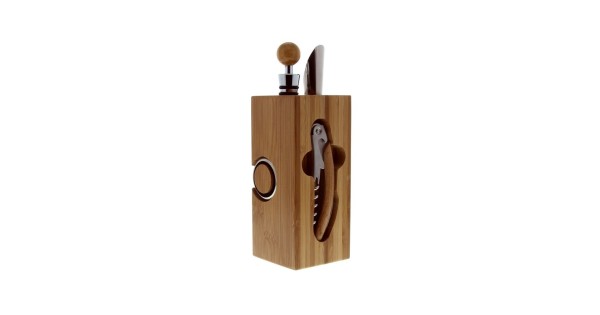 Bloc sommelier Pradel Excellence en bambou avec accessoires rangés, vue de face