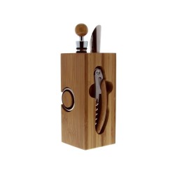 Bloc sommelier Pradel Excellence en bambou avec accessoires rangés, vue de face