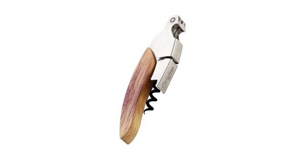 Tire-bouchon sommelier Origine Ligne W avec manche en chêne ciré lie de vin