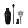 Shaker noir, doseur, cuillère et passoire du coffret cocktail Comptoir du Caviste