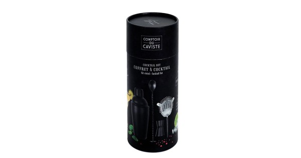 Boîte cadeau noire en tube du coffret cocktail Comptoir du Caviste