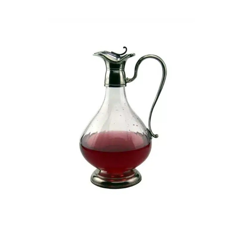 Carafe Pichet 1,5 L Le Potier d’Étain avec vin rouge, anse et pied en étain