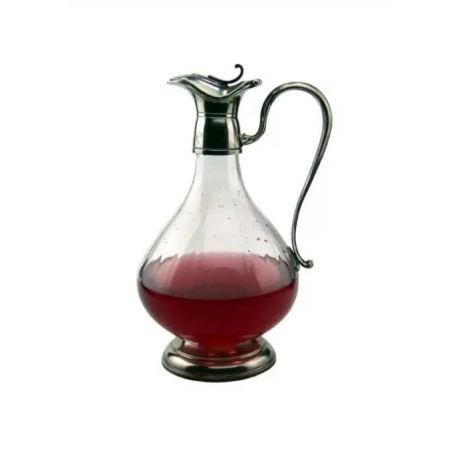 Carafe Pichet 1,5 L Le Potier d’Étain avec vin rouge, anse et pied en étain