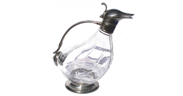 Carafe Canard Le Potier d’Étain vide, corps incliné en verre et monture en étain