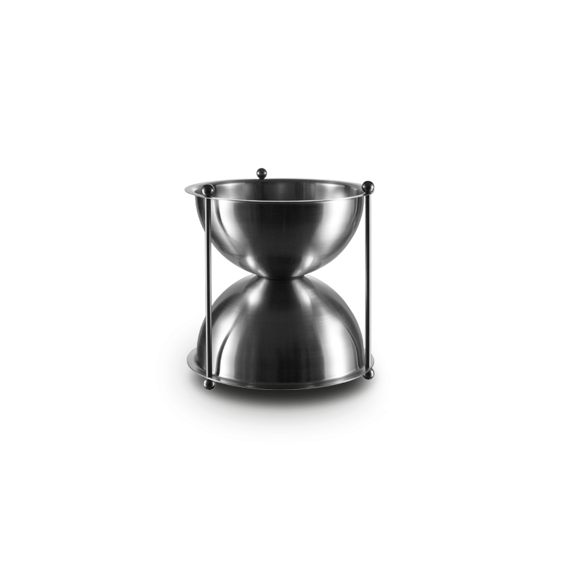 Crachoir Œnosablier Oenocom 2 L en inox, vue des deux parties et des tirants