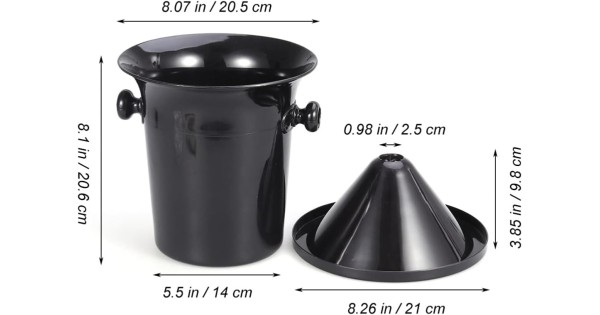 Schéma coté du crachoir noir et de son entonnoir amovible