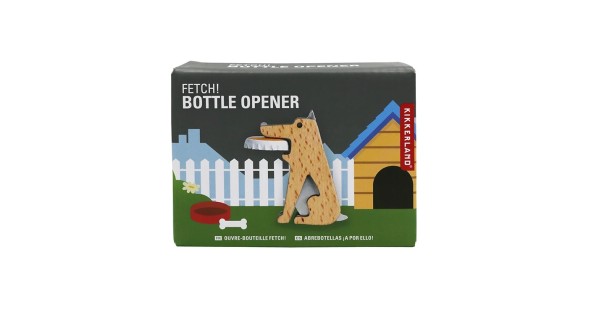 Boîte illustrée du décapsuleur chien Fetch Kikkerland