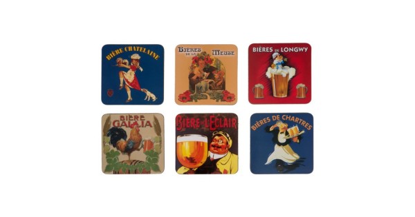 Six sous-verres Bière avec publicités rétro Gallia, Meuse, Longwy, Châtelaine, Éclair et Chartres