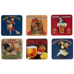 Six sous-verres Bière avec publicités rétro Gallia, Meuse, Longwy, Châtelaine, Éclair et Chartres