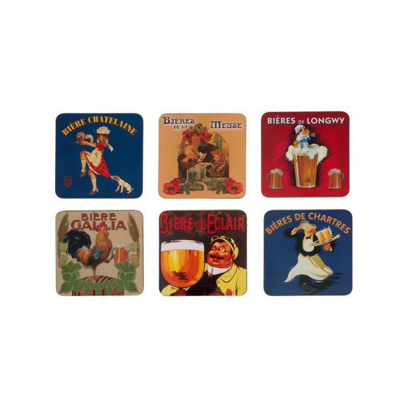 Six sous-verres Bière avec publicités rétro Gallia, Meuse, Longwy, Châtelaine, Éclair et Chartres