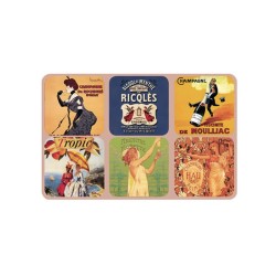 Lot de six sous-verres Champagne aux illustrations publicitaires anciennes et colorées
