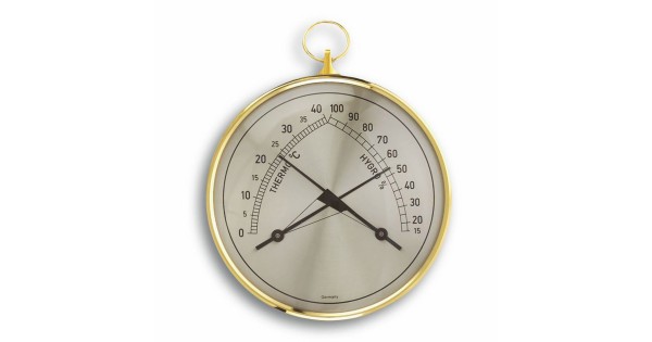 Thermo-hygromètre Climatherm TFA 45.2005 à deux aiguilles avec bordure et anneau en laiton