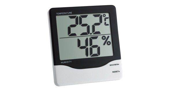 Thermo-hygromètre numérique TFA 30.5002 noir et blanc avec grand écran et touches MAX/MIN et RESET