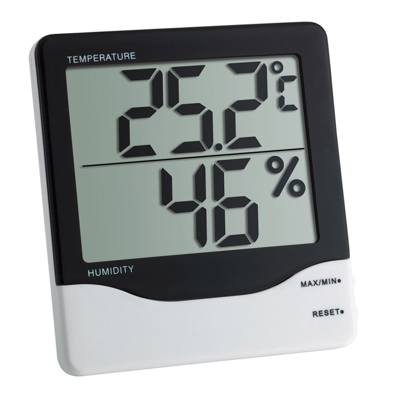 Thermo-hygromètre numérique TFA 30.5002 noir et blanc avec grand écran et touches MAX/MIN et RESET