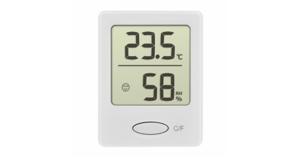 Thermo-hygromètre numérique TFA 30.5041.02 blanc avec affichage de température, humidité et sourire