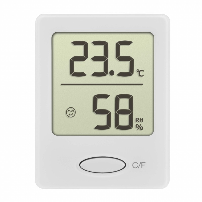 Thermo-hygromètre numérique TFA 30.5041.02 blanc avec affichage de température, humidité et sourire
