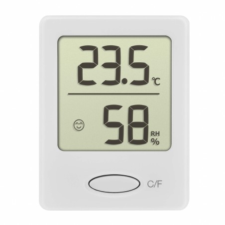 Thermo-hygromètre numérique TFA 30.5041.02 blanc avec affichage de température, humidité et sourire