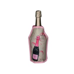 Gaine rafraîchissante Gift Company grise à motif bouteille de champagne rose, placée sur une bouteille