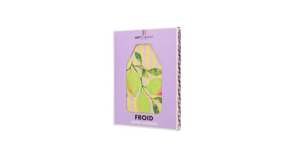 Gaine rafraîchissante Citron Gift Company présentée avec sa boîte Froid Wine Cooler