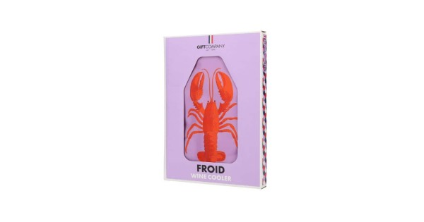 Gaine rafraîchissante Homard Gift Company présentée avec sa boîte Froid Wine Cooler