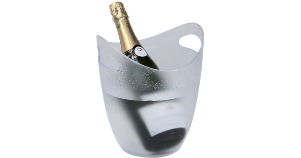 Seau à champagne Deffrennes en acrylique givré avec poignées, présenté avec une bouteille