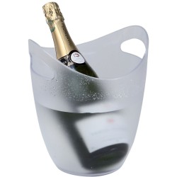 Seau à champagne Deffrennes en acrylique givré avec poignées, présenté avec une bouteille