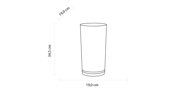 Schéma des dimensions du seau Pure Magnum Lehmann, hauteur 34,5 cm et diamètre 19 cm