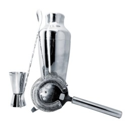 Coffret cocktail Vin Bouquet avec shaker inox, doseur double, passoire et cuillère torsadée