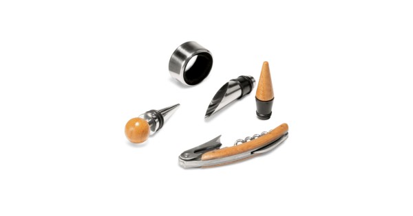 Sommelier, collier anti-goutte, verseur et bouchon du coffret Moreto Stricker