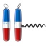 Tire-bouchon Lance Classique bleu-blanc-rouge avec anneau porte-clés, en positions fermée et ouverte