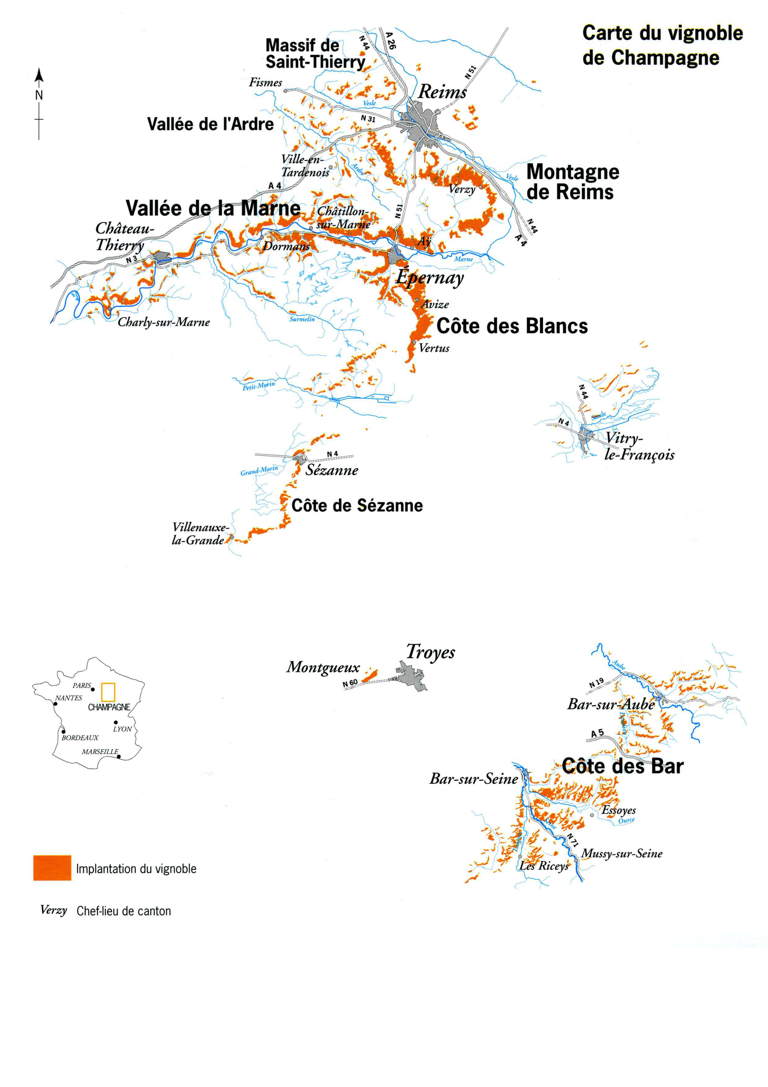 Carte du vignoble champenois